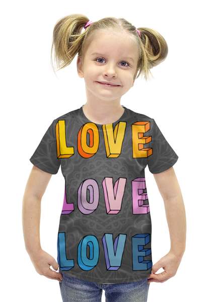 Заказать детскую футболку в Москве. Футболка с полной запечаткой для девочек It's my love-love от Илья Щеблецов - готовые дизайны и нанесение принтов.