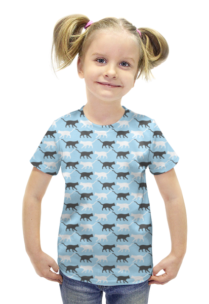 Заказать детскую футболку в Москве. Футболка с полной запечаткой для девочек Котики от svetlanas - готовые дизайны и нанесение принтов.