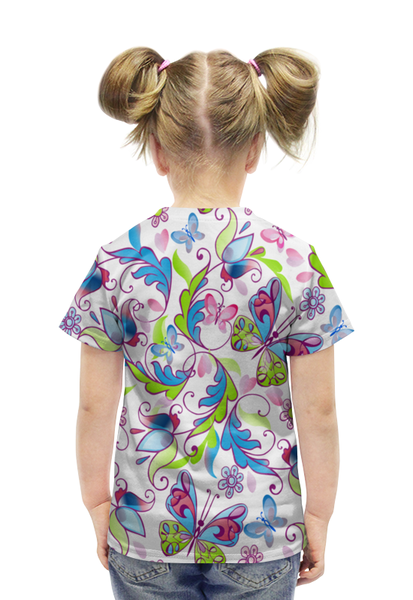 Заказать детскую футболку в Москве. Футболка с полной запечаткой для девочек Цветы и бабочки от THE_NISE  - готовые дизайны и нанесение принтов.