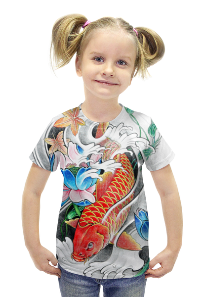 Заказать детскую футболку в Москве. Футболка с полной запечаткой для девочек Китайский карп от Виктор Гришин - готовые дизайны и нанесение принтов.