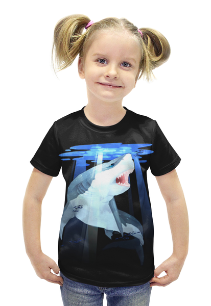 Заказать детскую футболку в Москве. Футболка с полной запечаткой для девочек Акула  от ПРИНТЫ ПЕЧАТЬ  - готовые дизайны и нанесение принтов.