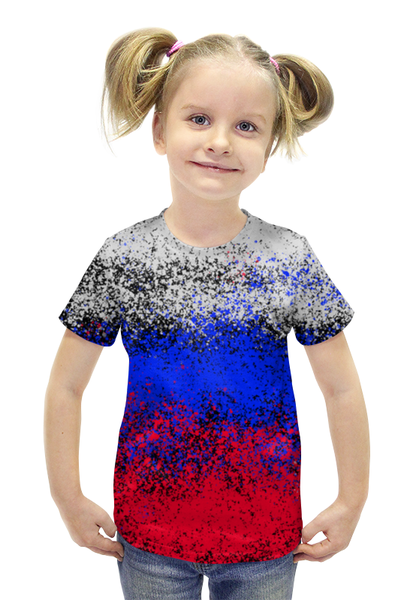 Заказать детскую футболку в Москве. Футболка с полной запечаткой для девочек Русский флаг от Матвей Матвей - готовые дизайны и нанесение принтов.