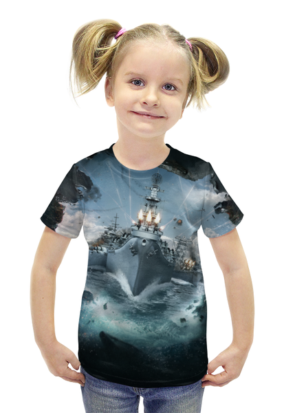 Заказать детскую футболку в Москве. Футболка с полной запечаткой для девочек World of Warships от aleks_say - готовые дизайны и нанесение принтов.