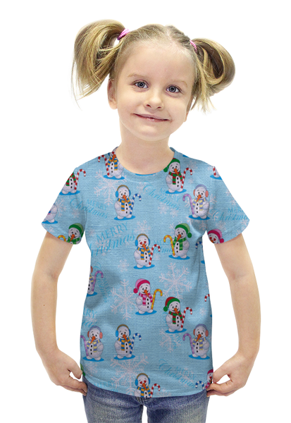 Заказать детскую футболку в Москве. Футболка с полной запечаткой для девочек Снеговики от THE_NISE  - готовые дизайны и нанесение принтов.