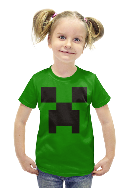 Заказать детскую футболку в Москве. Футболка с полной запечаткой для девочек Minecraft от game-fan - готовые дизайны и нанесение принтов.
