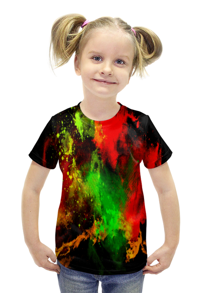 Заказать детскую футболку в Москве. Футболка с полной запечаткой для девочек Брызги красок от THE_NISE  - готовые дизайны и нанесение принтов.
