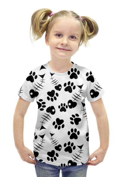 Заказать детскую футболку в Москве. Футболка с полной запечаткой для девочек Кошачьи лапки от irinavk - готовые дизайны и нанесение принтов.