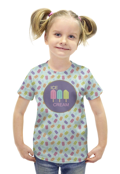 Заказать детскую футболку в Москве. Футболка с полной запечаткой для девочек Ice-cream от Agapa-art - готовые дизайны и нанесение принтов.