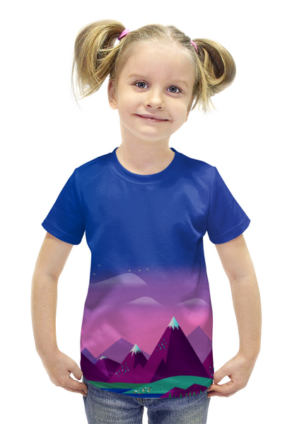Заказать детскую футболку в Москве. Футболка с полной запечаткой для девочек Горы, Мечта от BestPrint  - готовые дизайны и нанесение принтов.