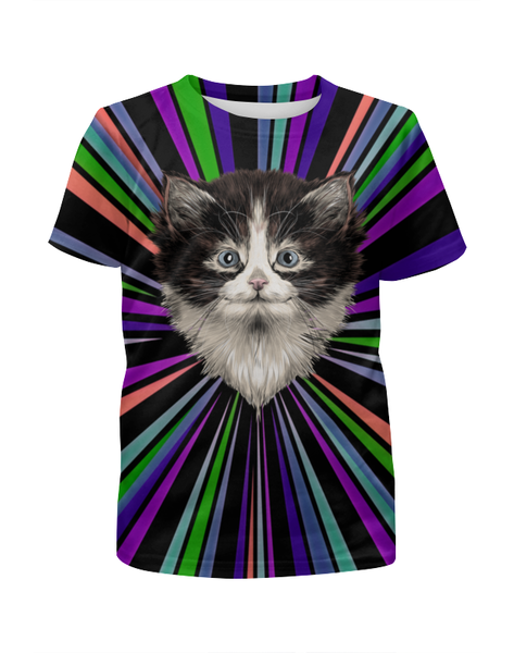 Заказать детскую футболку в Москве. Футболка с полной запечаткой для девочек Морда кота от THE_NISE  - готовые дизайны и нанесение принтов.