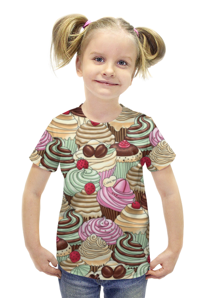 Заказать детскую футболку в Москве. Футболка с полной запечаткой для девочек Кексы от Niq=D - готовые дизайны и нанесение принтов.