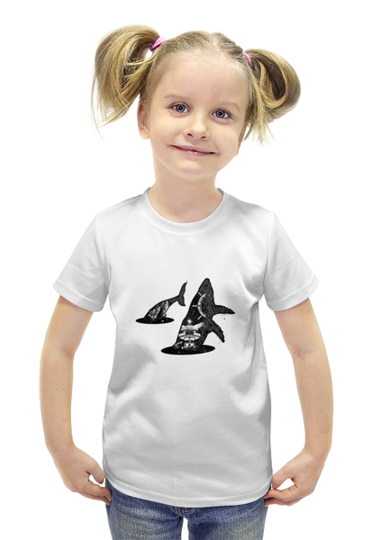 Заказать детскую футболку в Москве. Футболка с полной запечаткой для девочек Кит и море от THE_NISE  - готовые дизайны и нанесение принтов.