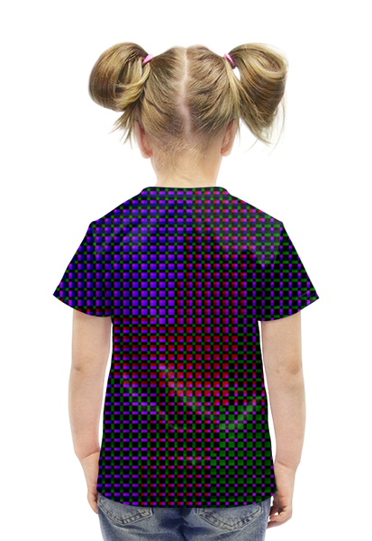 Заказать детскую футболку в Москве. Футболка с полной запечаткой для девочек glitch art (индиго) от Wax  - готовые дизайны и нанесение принтов.
