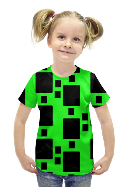 Заказать детскую футболку в Москве. Футболка с полной запечаткой для девочек Черные квадраты от THE_NISE  - готовые дизайны и нанесение принтов.
