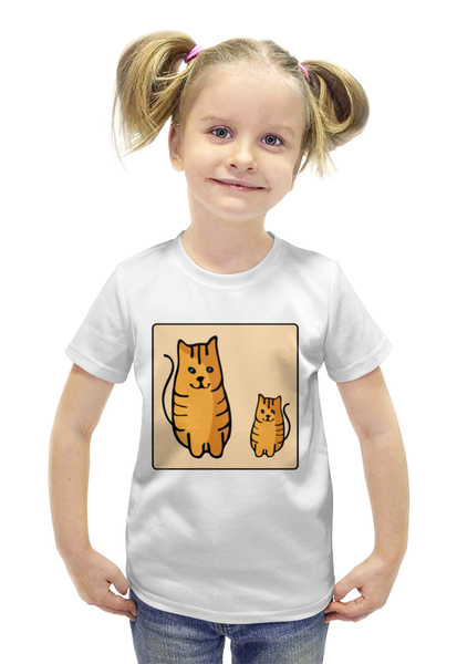 Заказать детскую футболку в Москве. Футболка с полной запечаткой для девочек Два котика, смотрящие друг на друга от asnia@ya.ru - готовые дизайны и нанесение принтов.