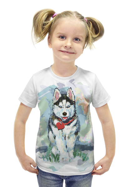 Заказать детскую футболку в Москве. Футболка с полной запечаткой для девочек Хаски от svetlana.borisyk@gmail.com - готовые дизайны и нанесение принтов.