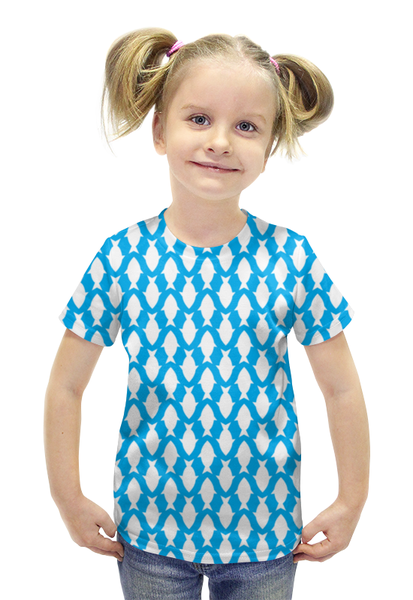 Заказать детскую футболку в Москве. Футболка с полной запечаткой для девочек белые рыбы от irinavk - готовые дизайны и нанесение принтов.