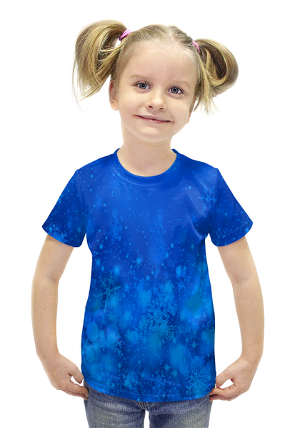 Заказать детскую футболку в Москве. Футболка с полной запечаткой для девочек Узор снежинок от THE_NISE  - готовые дизайны и нанесение принтов.