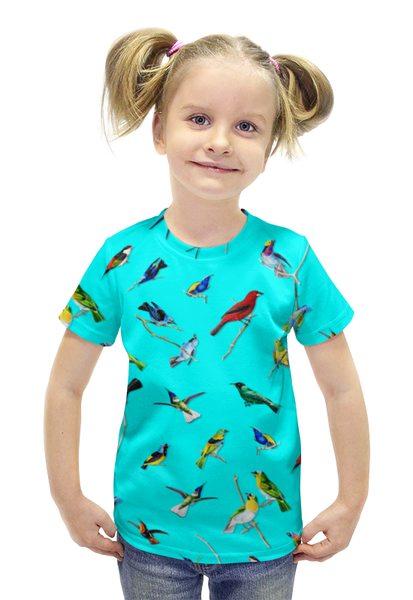 Заказать детскую футболку в Москве. Футболка с полной запечаткой для девочек птички от THE_NISE  - готовые дизайны и нанесение принтов.