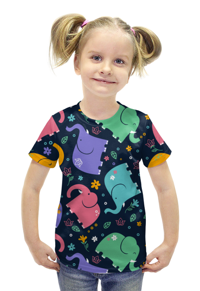 Заказать детскую футболку в Москве. Футболка с полной запечаткой для девочек Слоники от BeliySlon - готовые дизайны и нанесение принтов.