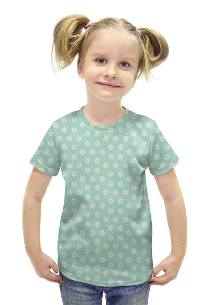 Заказать детскую футболку в Москве. Футболка с полной запечаткой для девочек Маргаритки от Romanova - готовые дизайны и нанесение принтов.