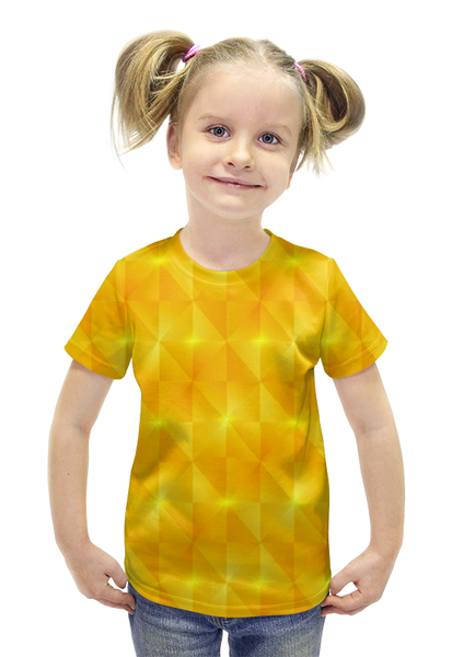 Заказать детскую футболку в Москве. Футболка с полной запечаткой для девочек Желтые квадраты от THE_NISE  - готовые дизайны и нанесение принтов.