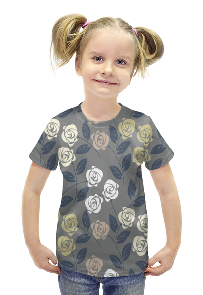 Заказать детскую футболку в Москве. Футболка с полной запечаткой для девочек Узор роз от THE_NISE  - готовые дизайны и нанесение принтов.