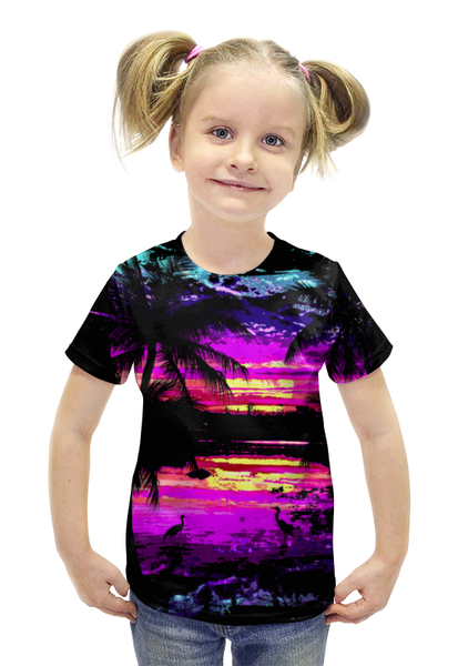 Заказать детскую футболку в Москве. Футболка с полной запечаткой для девочек Пляжный Рай от printik - готовые дизайны и нанесение принтов.