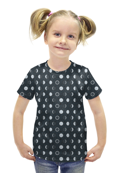 Заказать детскую футболку в Москве. Футболка с полной запечаткой для девочек Фазы лун от megashmot - готовые дизайны и нанесение принтов.