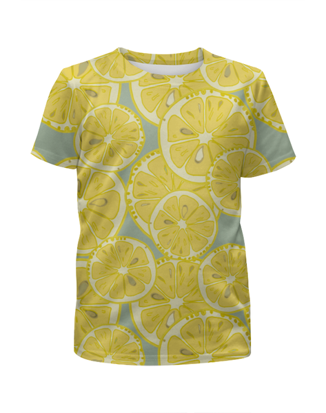 Заказать детскую футболку в Москве. Футболка с полной запечаткой для девочек лимоны от THE_NISE  - готовые дизайны и нанесение принтов.