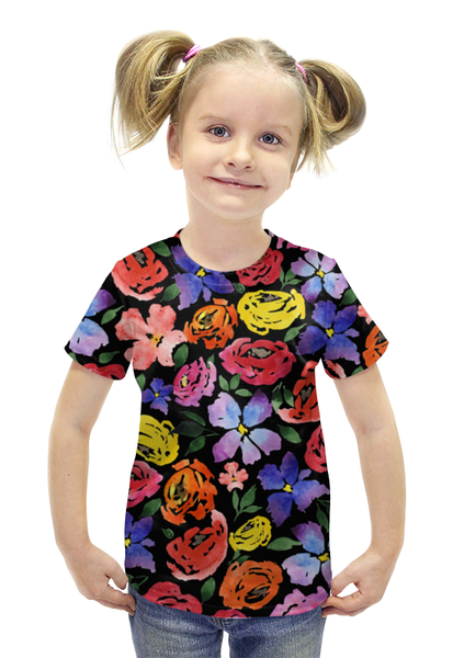 Заказать детскую футболку в Москве. Футболка с полной запечаткой для девочек цветочки от THE_NISE  - готовые дизайны и нанесение принтов.