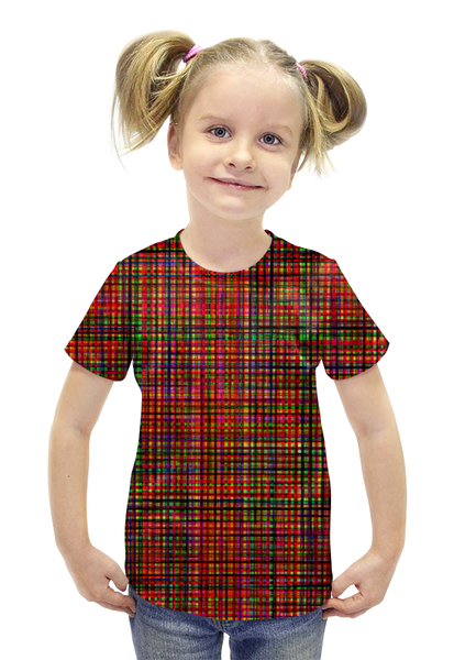 Заказать детскую футболку в Москве. Футболка с полной запечаткой для девочек glitch art (красная сетка) от Wax  - готовые дизайны и нанесение принтов.