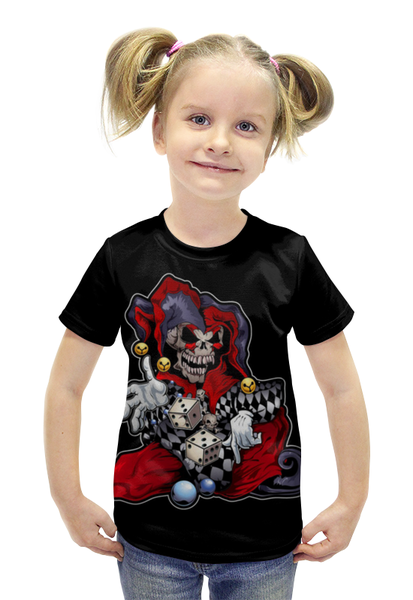 Заказать детскую футболку в Москве. Футболка с полной запечаткой для девочек Джокер скелетон от ПРИНТЫ ПЕЧАТЬ  - готовые дизайны и нанесение принтов.