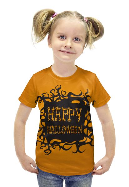 Заказать детскую футболку в Москве. Футболка с полной запечаткой для девочек HAPPY HALLOWEEN от CoolDesign - готовые дизайны и нанесение принтов.