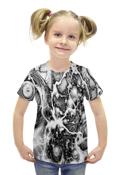 Заказать детскую футболку в Москве. Футболка с полной запечаткой для девочек Черно-белый узор от THE_NISE  - готовые дизайны и нанесение принтов.