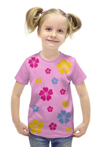 Заказать детскую футболку в Москве. Футболка с полной запечаткой для девочек полянка с цветами от nikol - готовые дизайны и нанесение принтов.