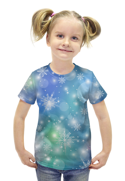 Заказать детскую футболку в Москве. Футболка с полной запечаткой для девочек Снежинка от Ирина - готовые дизайны и нанесение принтов.