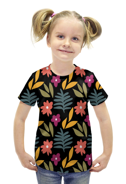 Заказать детскую футболку в Москве. Футболка с полной запечаткой для девочек листья и цветы  от THE_NISE  - готовые дизайны и нанесение принтов.