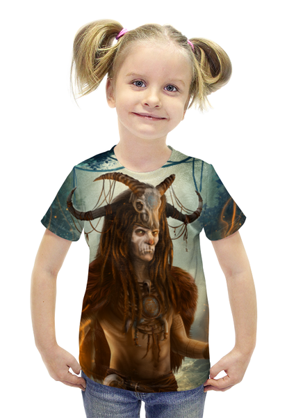 Заказать детскую футболку в Москве. Футболка с полной запечаткой для девочек Шаман от aleks_say - готовые дизайны и нанесение принтов.