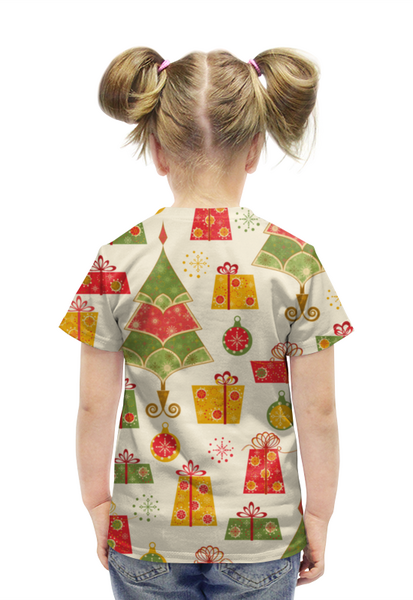 Заказать детскую футболку в Москве. Футболка с полной запечаткой для девочек Новогодние узоры от FireFoxa - готовые дизайны и нанесение принтов.
