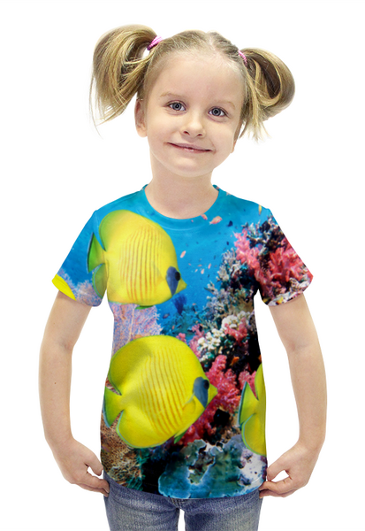 Заказать детскую футболку в Москве. Футболка с полной запечаткой для девочек  Морской риф от THE_NISE  - готовые дизайны и нанесение принтов.