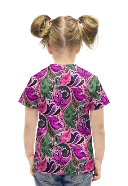 Заказать детскую футболку в Москве. Футболка с полной запечаткой для девочек Цветы расписные от THE_NISE  - готовые дизайны и нанесение принтов.