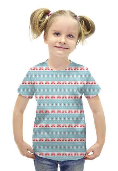 Заказать детскую футболку в Москве. Футболка с полной запечаткой для девочек новый год от queen  - готовые дизайны и нанесение принтов.