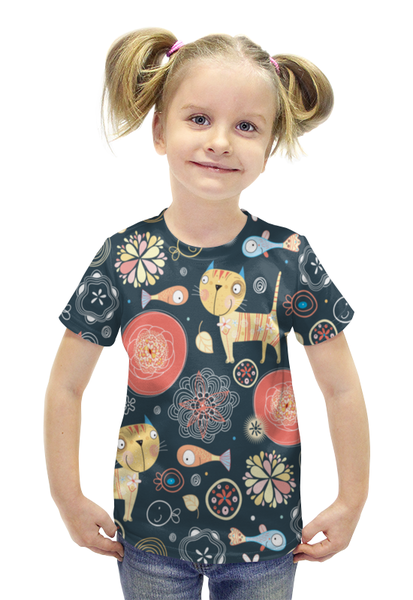 Заказать детскую футболку в Москве. Футболка с полной запечаткой для девочек КОТИКИ от gent777 - готовые дизайны и нанесение принтов.