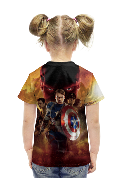 Заказать детскую футболку в Москве. Футболка с полной запечаткой для девочек Капитан Америка от skynatural - готовые дизайны и нанесение принтов.