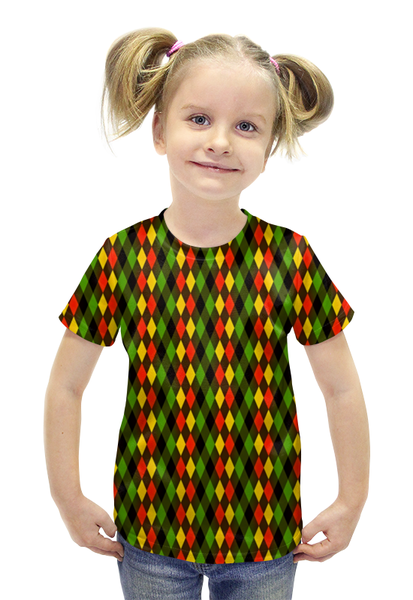 Заказать детскую футболку в Москве. Футболка с полной запечаткой для девочек Ромбы цветные от THE_NISE  - готовые дизайны и нанесение принтов.