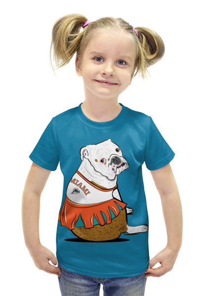Заказать детскую футболку в Москве. Футболка с полной запечаткой для девочек Собачка на отдыхе от ПРИНТЫ ПЕЧАТЬ  - готовые дизайны и нанесение принтов.