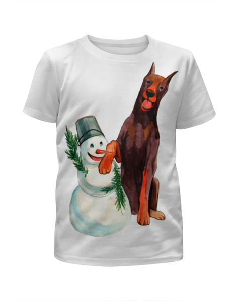 Заказать детскую футболку в Москве. Футболка с полной запечаткой для девочек забавная акварельная собака, символ 2018 года от Игма - готовые дизайны и нанесение принтов.