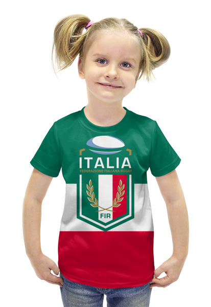 Заказать детскую футболку в Москве. Футболка с полной запечаткой для девочек Италия регби от rugby - готовые дизайны и нанесение принтов.