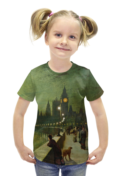 Заказать детскую футболку в Москве. Футболка с полной запечаткой для девочек Вечерний Лондон от Fil6 - готовые дизайны и нанесение принтов.